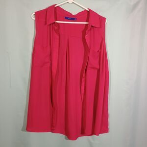 Women’s Hot Pink Sleeveless Button-Up Blouse – Collared Casual Tank Top